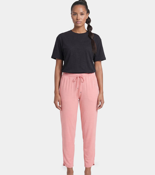 Enamor Mid Rise 7/8th length Drawstring Closure Shop In Pants for Women - Relaxed Fit, Soft & drapey 4-way stretch - E048 (Desert Sand)