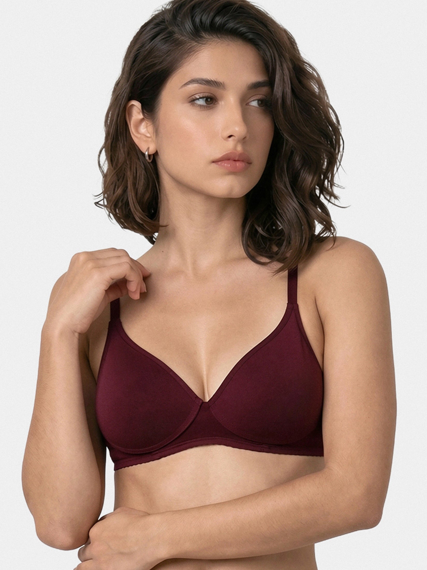 Enamor Supima Cotton Women's Plunge Lift Everyday T-Shirt Bra - Extra Comfort, Padded, Wirefree, Medium Coverage - A039 (Grapewine)