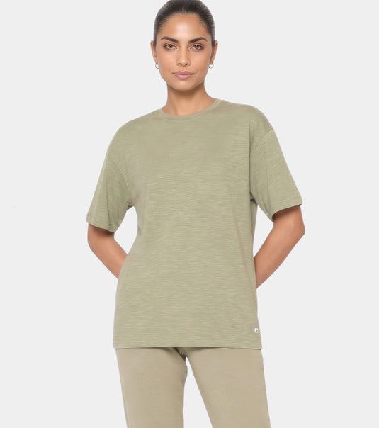 Enamor Oversized Drop Shoulder T-Shirt, 100% Cotton Slub, Oversized Fit - E312 (Deep Lichen Green)