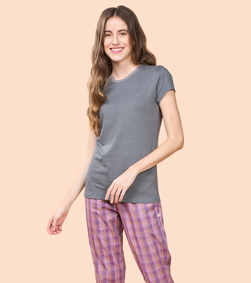 Enamor Essentials Womens E047-Short Sleeve Crew Neck Slim Fit Stretch Cotton Tee