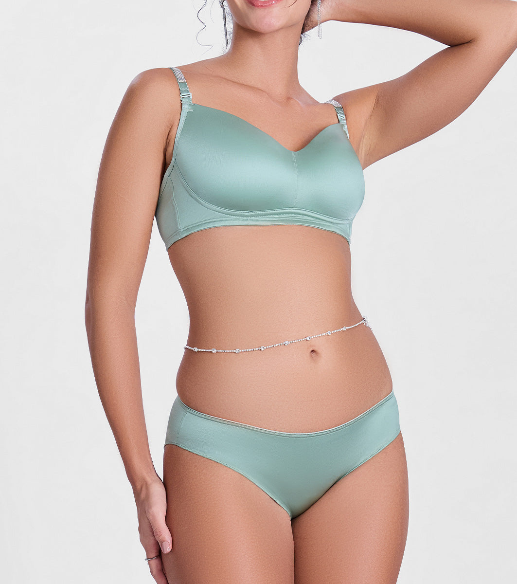 Enamor Smooth Stretch Satin Bikini Panty for Women - Low Waist, Outer Elastic, Medium Coverage - P184 (Iceberg Green)