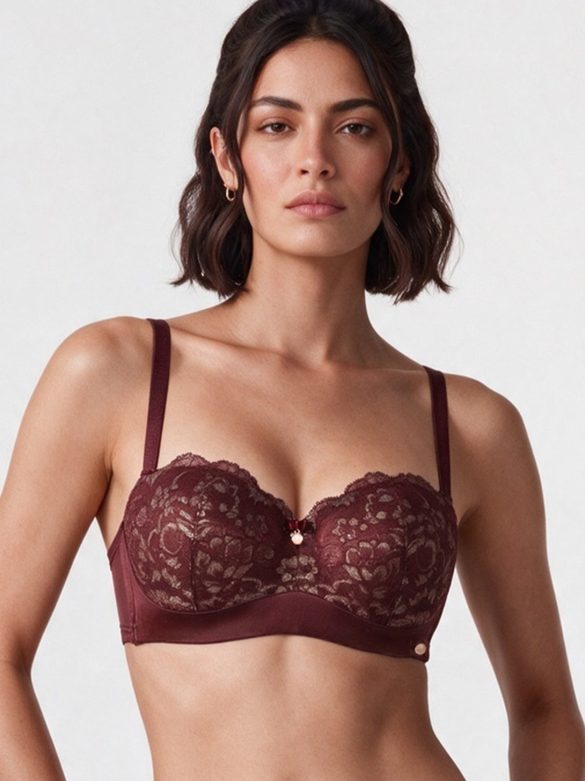 Enamor Opal Luxe Lace Strapless Bra – F162, Multi-Way Styling, Padded, Wired, Enhanced Lift, Stay-Put Support (Fig Velvet)