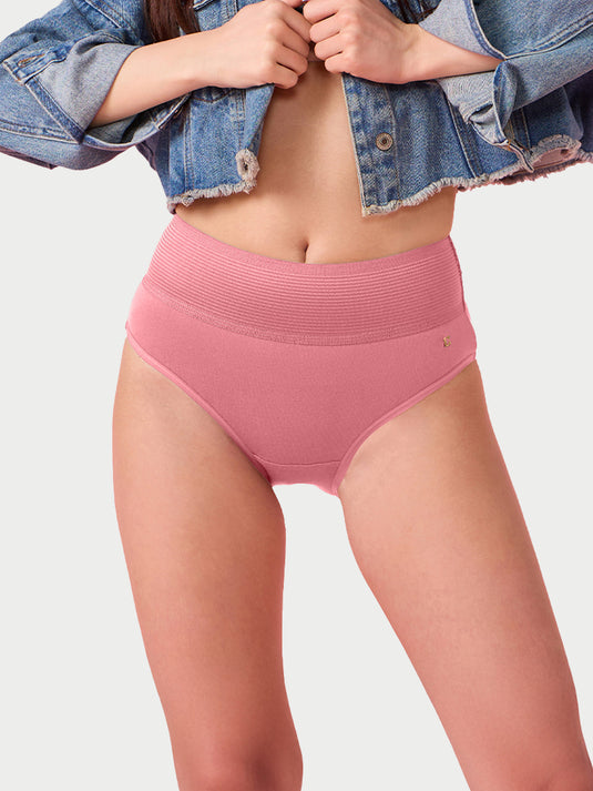 Enamor CW01 Cotton Classic, All Day Comfort, High Waist Brief - Breathable, Antimicrobial with Stain Release, Outer Brushed Wide Elastic, Full Coverage -  Pack of 1 (Strawberry Ice)