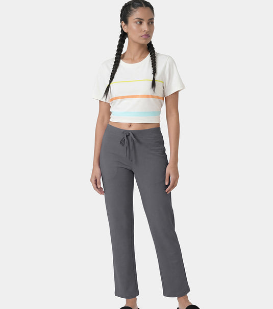Enamor Mid Rise Regular Length Drawstring Closure Lounge Pants For Women - Slim Fit, Soft and Breathable Stretch Cotton - E014 (Cloud Grey)