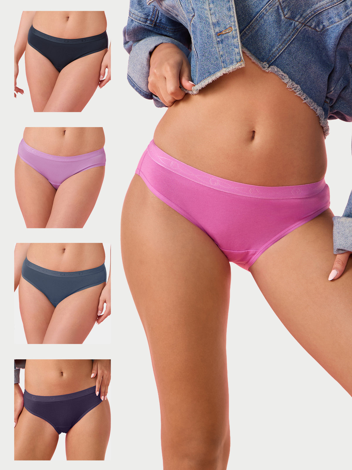 Enamor CB07 Chic Cotton, Naturally Breathable Cotton, All Day Comfort, Low Waist Brief Panty for Women -  Antimicrobial with Stain Release, Soft Outer jacquard Elastic, Regular Coverage -  Pack of 5 (Multicolorsolid)