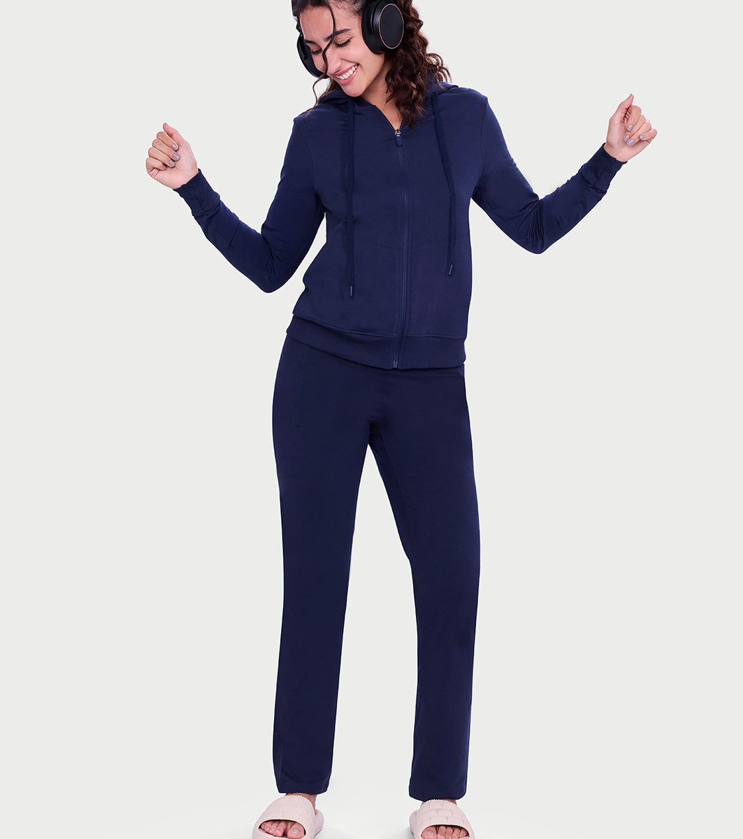 Enamor All Day Bootcut Pants – High-waist, wide-leg comfort with functional pockets - E408 (Navy)