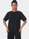 Enamor Essentials Back Graphic Oversized T-Shirt – E347, Oversized Fit, Regular Length, Back Graphic, Stretch Rib Neck Band (Jet Black)