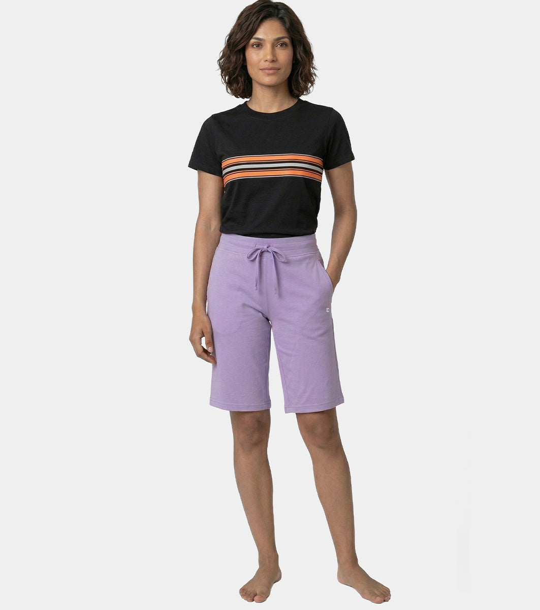 Enamor Mid Rise Knee length Drawstring Closure City Shorts For Women - Slim Fit, Soft and Breathable Cotton - E044 (Purple Haze)