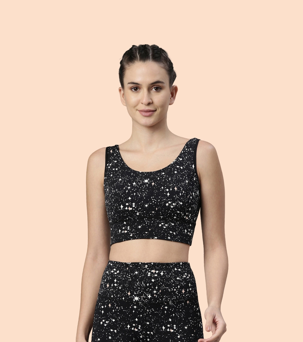 Longline Sports Bra – Printed | Scoop Neck Medium Impact Dry Fit Sports Bra
