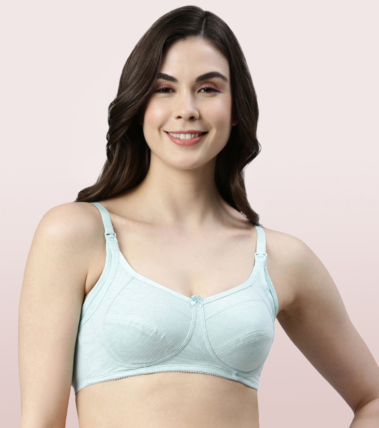 Enamor Eco-Melange MT02 Sectioned Lift and Support Cotton Nursing Bra for Women- High Coverage, Non Padded and Wirefree - Capri Melange