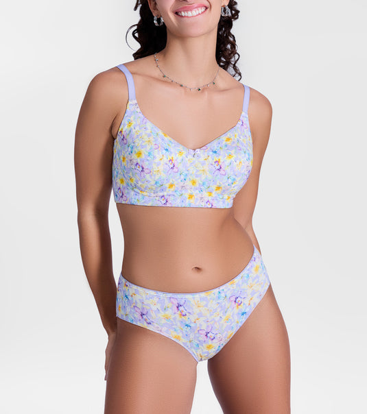 Enamor P177 Ultimate Softness Modal Hipster Panty for Women - Mid Waist, Outer Elastic, Medium Coverage (Lilac Garden Print)