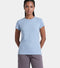 Enamor Short Sleeve Crew Neck Regular Length Basic Crew T-Shirt for Women - Slim Fit, Soft and Breathable Stretch Cotton - E047 (Dusty Blue)
