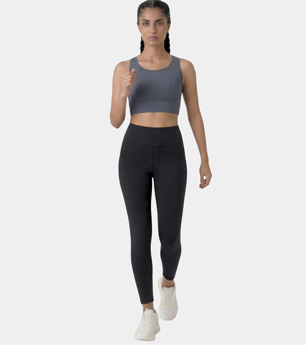 Enamor Cut N Sew Leggings, Slim Fit, High Waist - A611 (Jet Black)