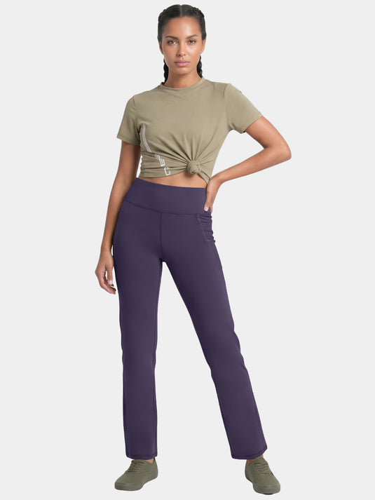 Enamor High Rise Full Length Pull on Boot Cut Active Pant For Women - Relaxed Fit, Quick Dry, Antimicrobial - A402 (Purple Velvet)