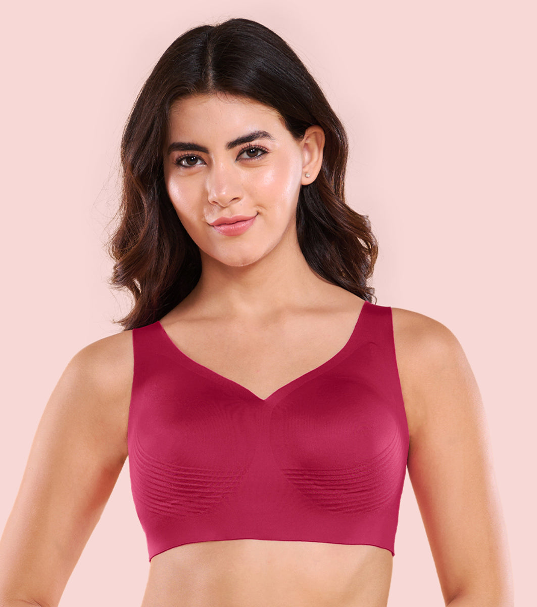 Enamor Innovations Invisi Encircle lift, Ultra smooth, Bonded, Slip-on, Women's T-Shirt Bra - Seamless, No-Pinch, No-Dig, Padded, Wirefree, High Coverage- IO01 (Cherry Pink)