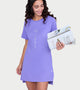Enamor Short Sleeve Crew Neck Mid Thigh Length Tunic T-Shirt For Women - Relaxed Fit, Soft and Breathable Cotton - E061 (Dahlia Purple Your Energy Is Sacred)