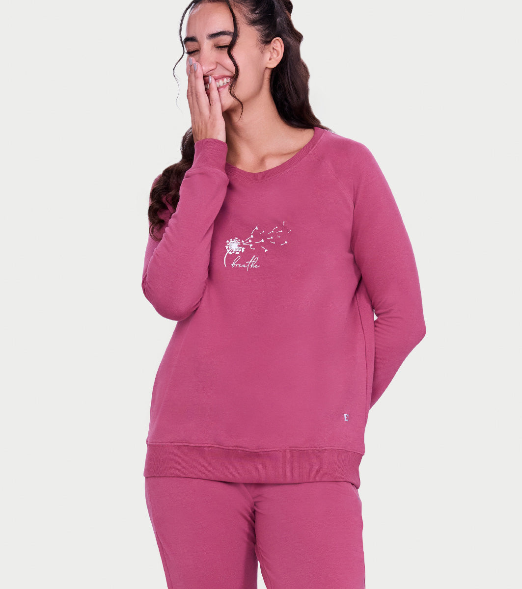 Enamor Full Sleeve Round Neck Regular Length Slip On Sweatshirt For Women - Graphic Print, Relaxed Fit - E079 (Deco Rose Breathe Graphic)