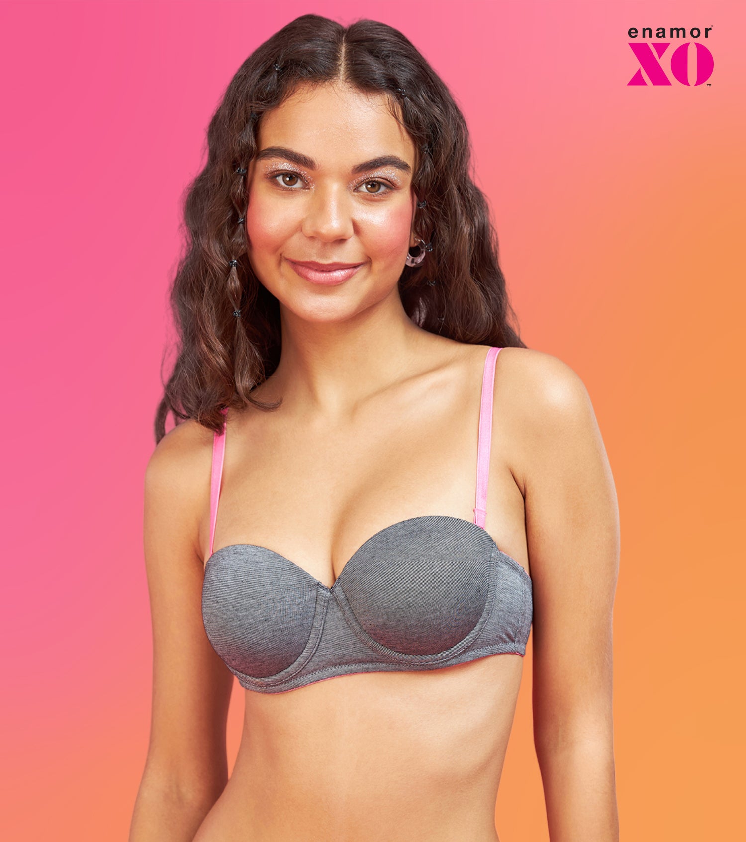 Enamor XO Pin Stripe Grey Wired Padded Strapless Bra - Kimmie