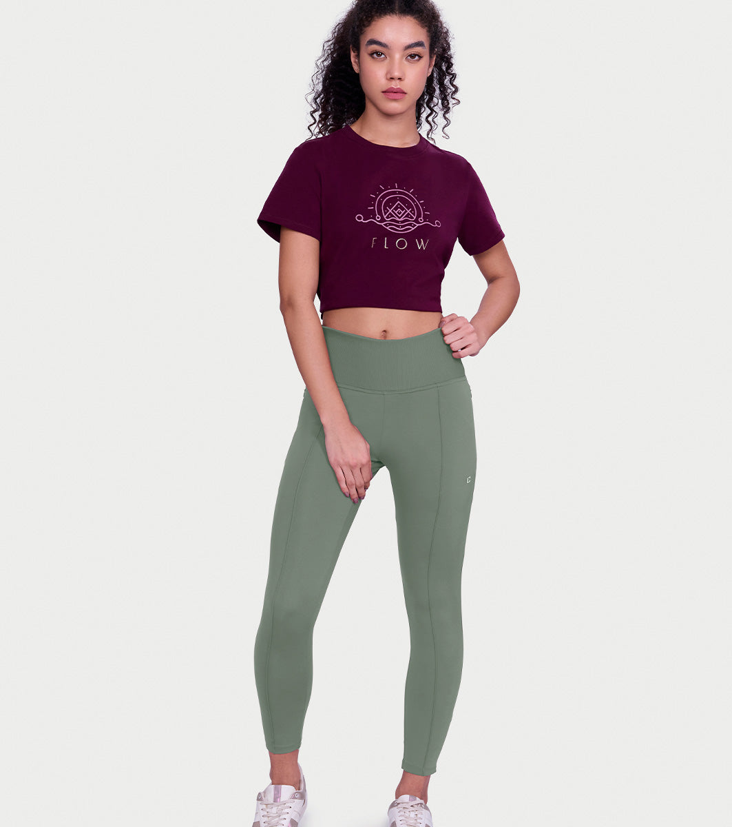 Enamor Versatile Tummy Grip Leggings – Butter-soft, high-rise, 4-way stretch comfort -A612 (Sage Green)