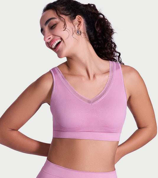 Enamor Innovations Flexifree ,Plunge, Ultra Comfort Women's  Bralette - No-pinch,no-dig,360 Degree Flex, Seamless lift,Fixed cup, Padded, Wirefree, High Coverage  - F137 (Orchid Smoke)