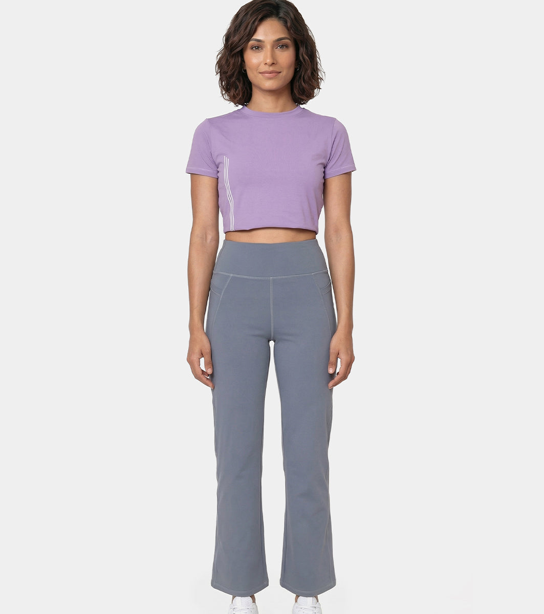 Enamor High Rise Full Length Pull on Boot Cut Active Pant For Women - Relaxed Fit, Quick Dry, Antimicrobial - A402 (Turbulence)