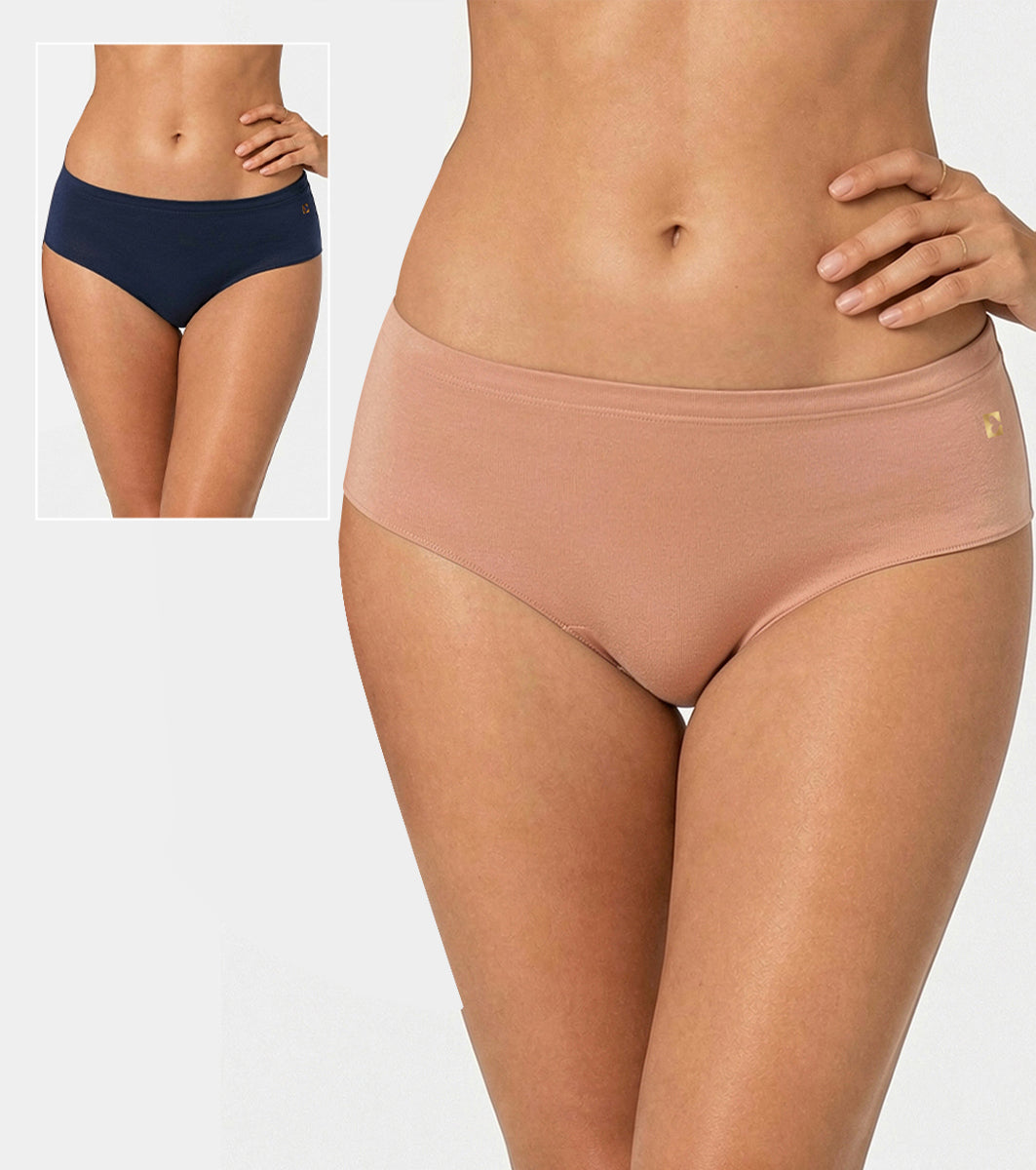 Enamor | Pack of 2 | Bamboo Cotton IP03 - Full back coverage, 3X Softer, 4X more Absorbent, Antimicrobial, Hipster Everyday Panty (Honey Beige/Eclipse )