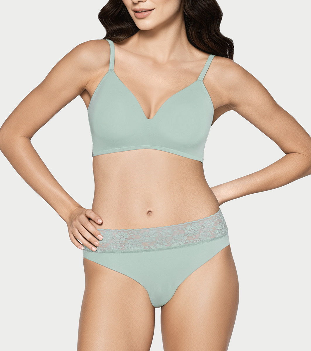 Enamor Drip Trim Lace Bikini for Women Low Waist, Lace at Waist - SMP03 (Sage Green)