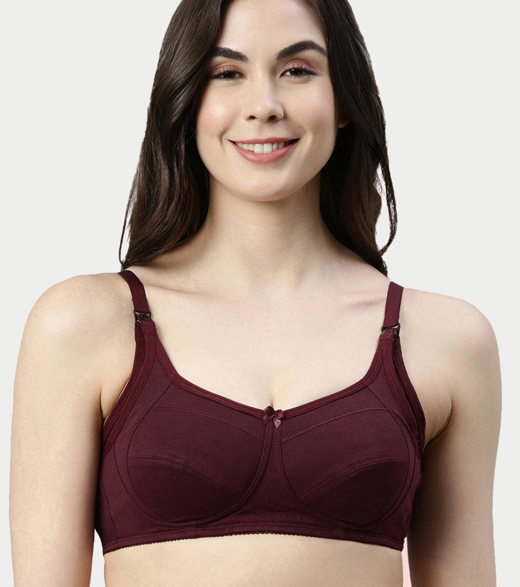 Enamor Eco-Melange MT02 Sectioned Lift and Support Cotton Nursing Bra for Women- High Coverage, Non Padded and Wirefree - Grape Wine