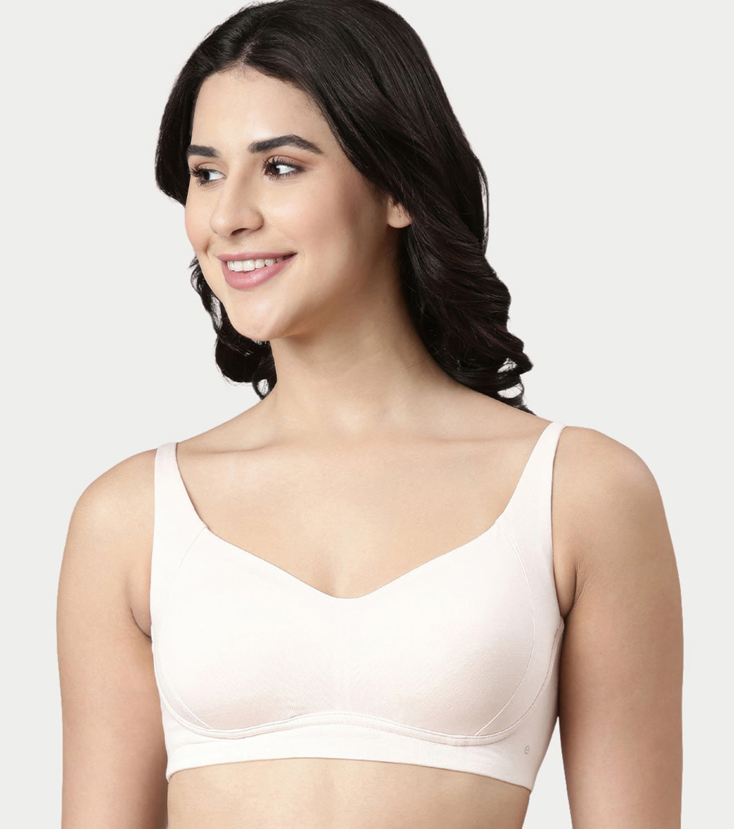 Enamor Innovations Bamboo Bliss, Everyday, Full Support, Women's T-Shirt Bra - Super Soft, Naturally Absorbent & Antimicrobial, Padded, Wirefree, High Coverage- A077 (Pearl Blush)