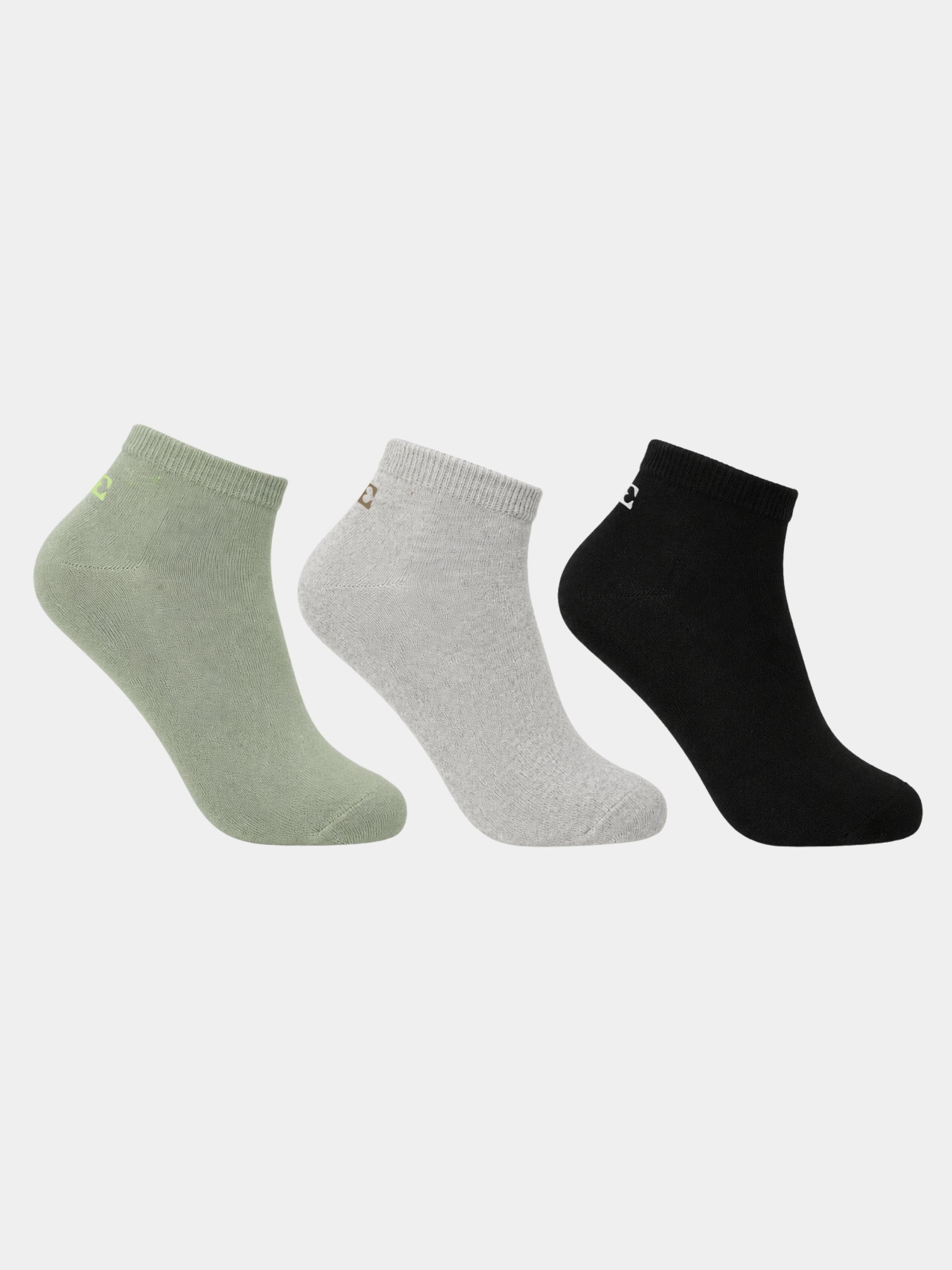 Enamor | Pair of 3 | Ankle Low Show Socks – ES101, Breathable Cotton Stretch, N9 Pure Silver Finish for Odour Control, Everyday Wear (Sage Green/Light Grey Melange/Jet Black)