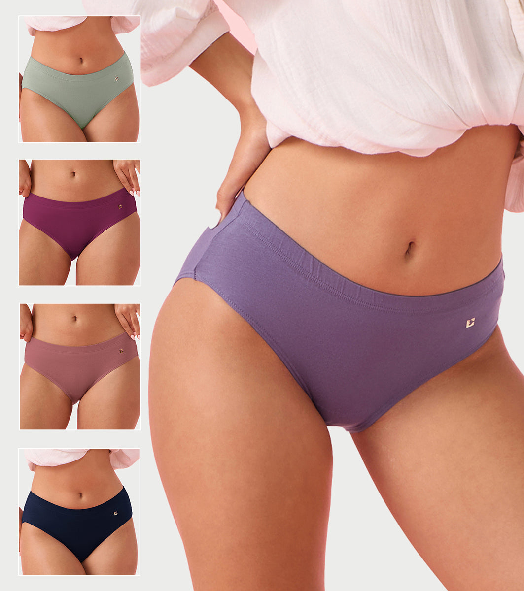 Enamor CR17 Chic Stretch Cotton, All Day Comfort, Mid Waist Hipster Panty for Women - Naturally Breathable, Antimicrobial with Stain release, Inner Elastic, Full Coverage -  Pack of 5 (Multicolordark-Color May Vary)