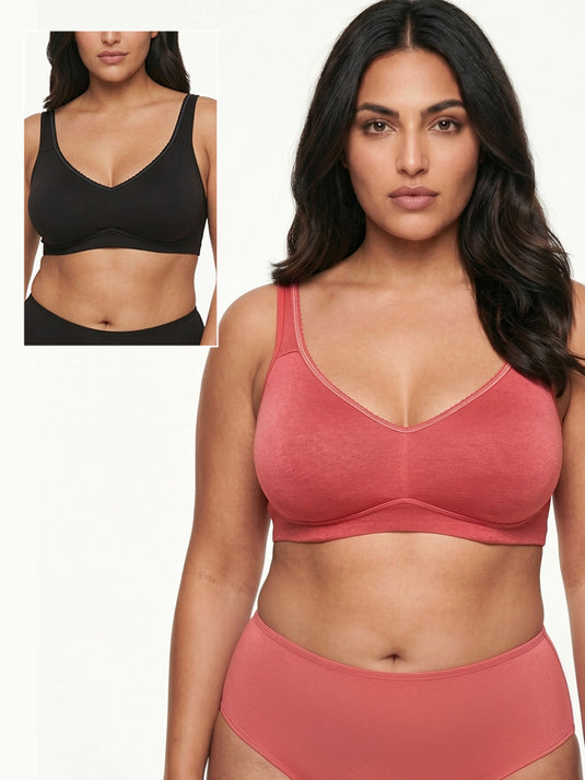 Enamor Bamboo Cotton IB42, Ultimate Side Shaper Lift Bra for Women | Pack of 2 | 3X Softer, 4X more Absorbent, Antimicrobial, Non padded, Wirefree, High Coverage (Slate Rose/Black)