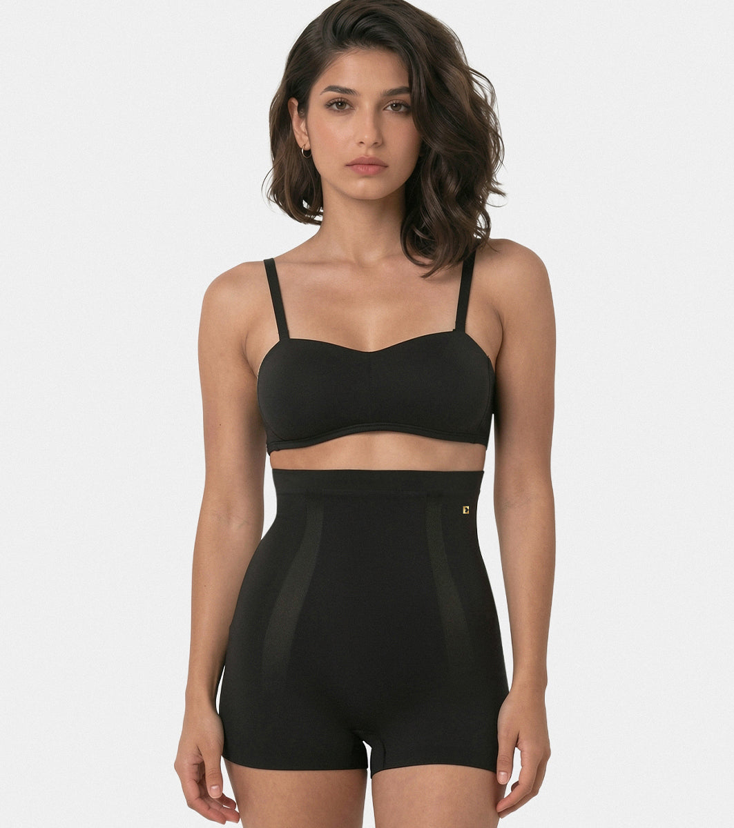 Enamor Cotton Bonded Shapewear for Women, High Waist, Ultra Smooth Everyday Tummy Shaping Shorty - BR13 (Black)