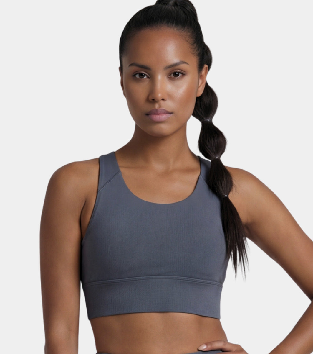 Enamor Wide Straps Seamed T-back Basic Workout Sports Bra - Quick Dry, Antimicrobial, Removable Padding, Non-Wired, Full Coverage - A202 (Turbulence)