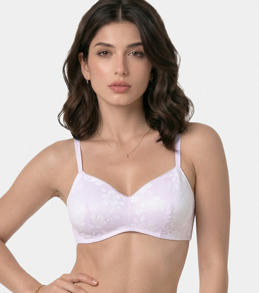 Enamor Soft Girl Floral Women's Padded Bra, Wire-Free, Medium Coverage, Lace Everyday Bra - SMB05 (Lilac)