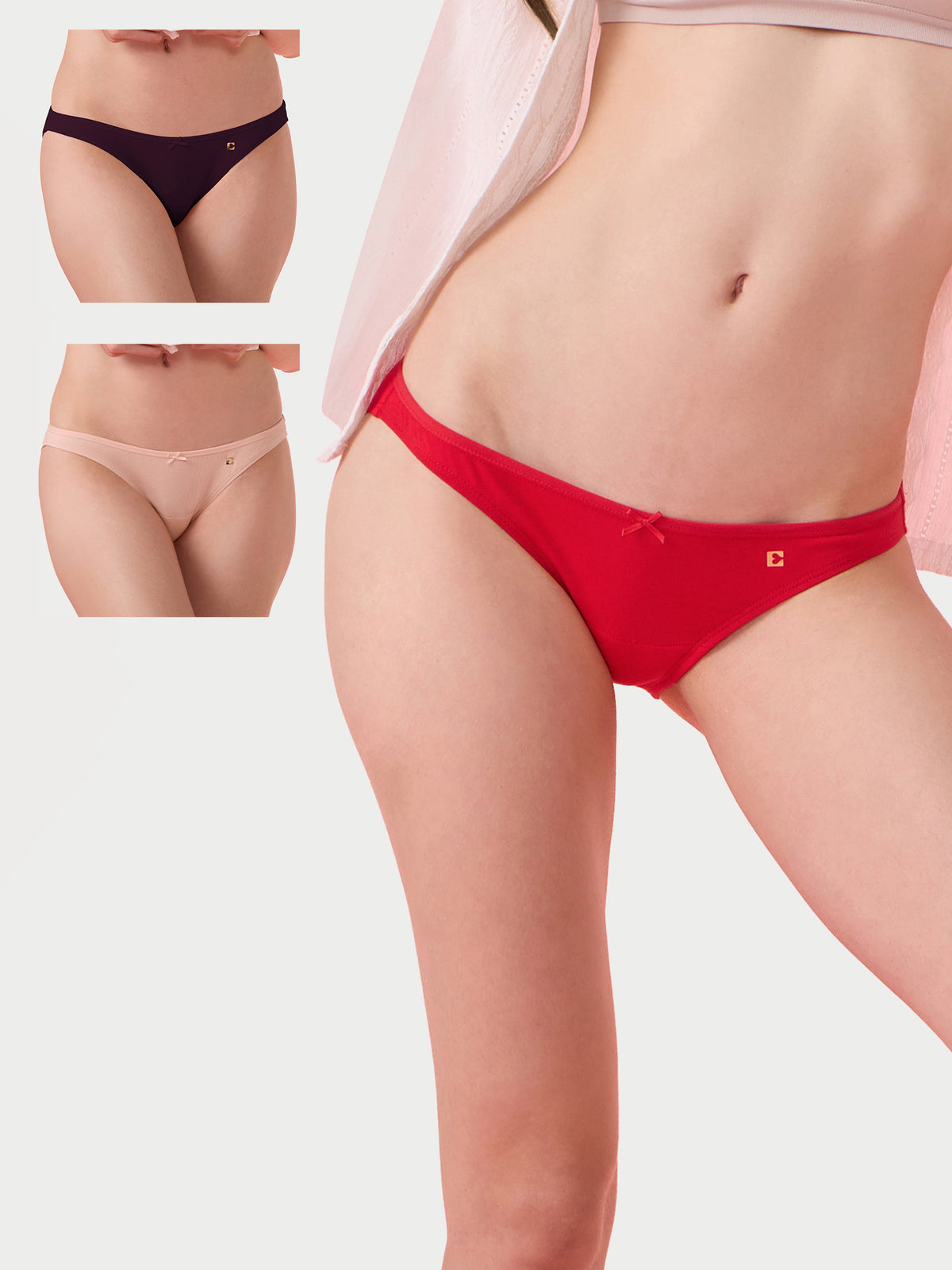 Enamor CB17 Chic Stretch Cotton, Naturally Breathable Cotton, All Day Comfort, Low Waist Brief Panty for Women -  Antimicrobial with Stain Release, Soft Outer Elastic, Regular Coverage -  Pack of 3 (Multicolorsolid)