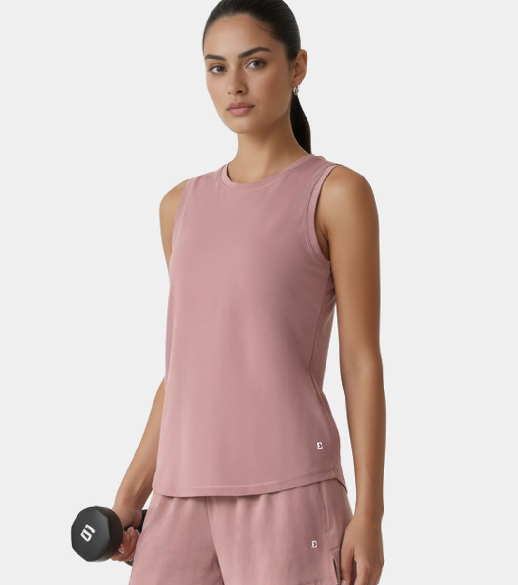 Enamor Active Tank, Slim Fit, Sleeveless Round Neck - A318 (Twilight Mauve)