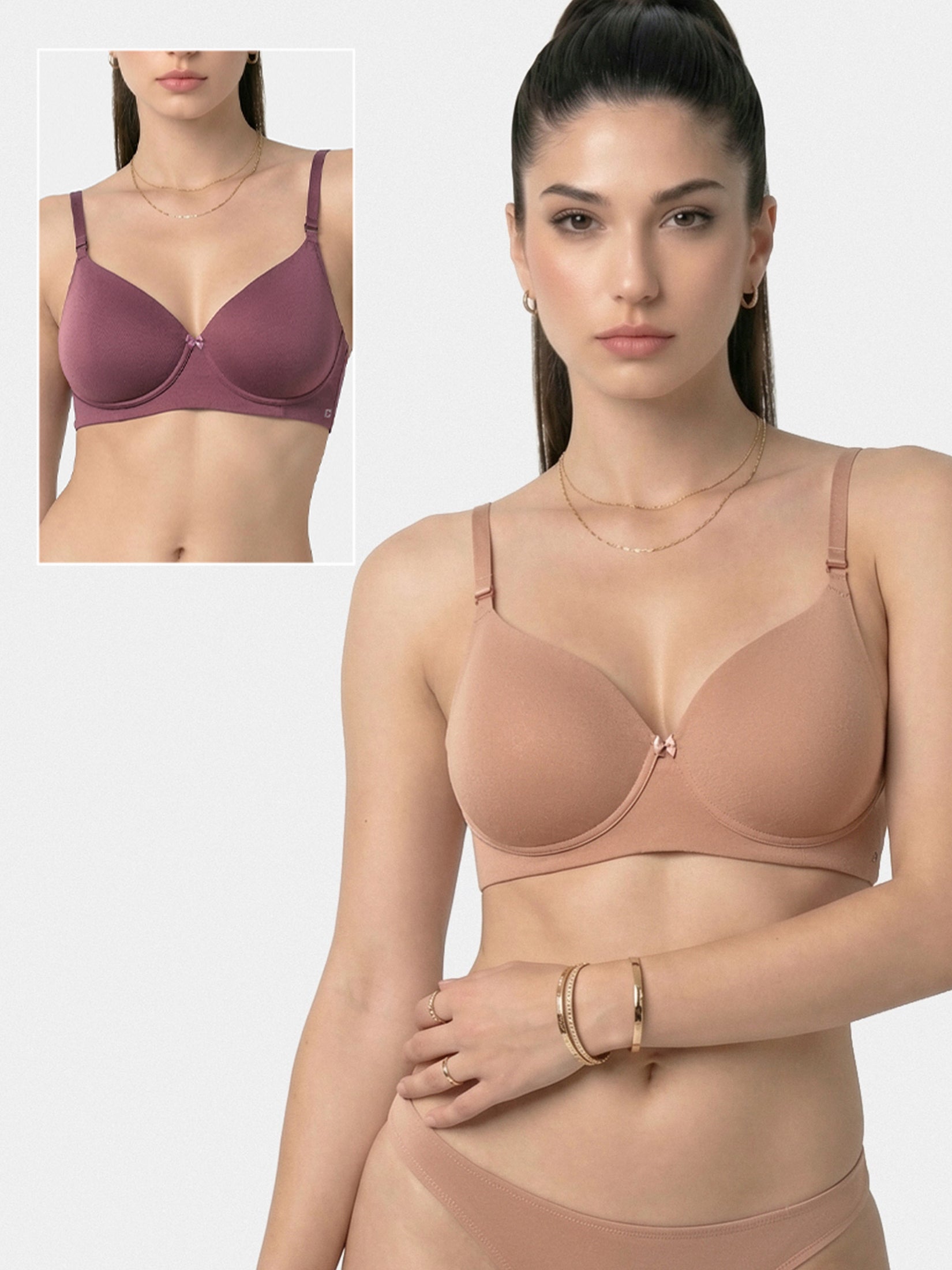 Enamor | Pack of 2 | 4X Soft Modal Cotton T-Shirt Bra – A239, Wirefree Comfort, No-Show Neckline, Soft Foam Cups (Hob/Dusky Mauve)