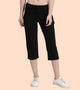Enamor Mid Rise Capri length Drawstring Closure Lounge Capri for Women - Slim Fit, Soft and Breathable Stretch Cotton - E018 (Jet Black)