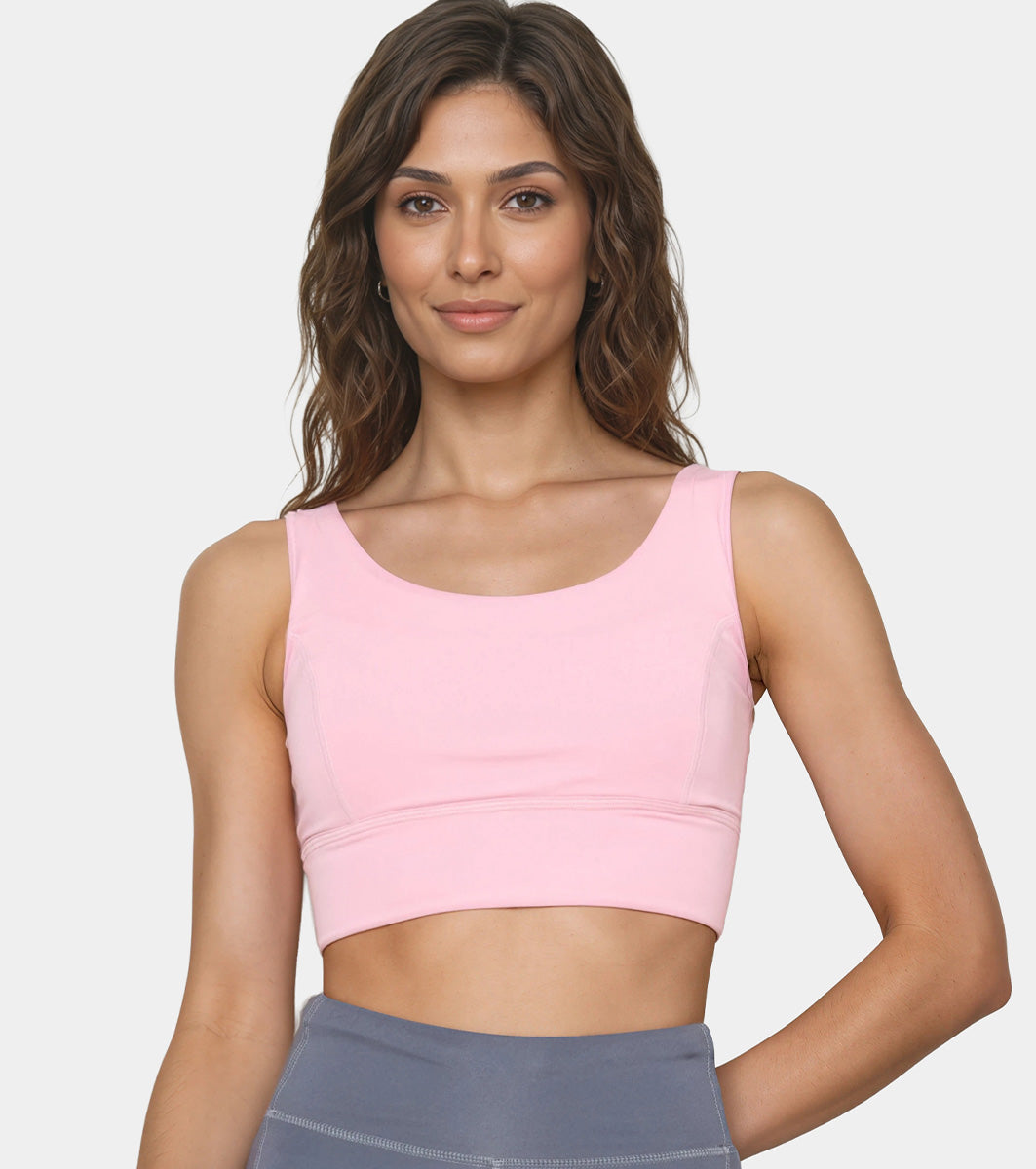 Enamor Sleeveless Crew Neck Crop length Pull On Sports Bra For Women - Hugged Fit, Cut Away Back Detail - A206 (Pink Nectar)