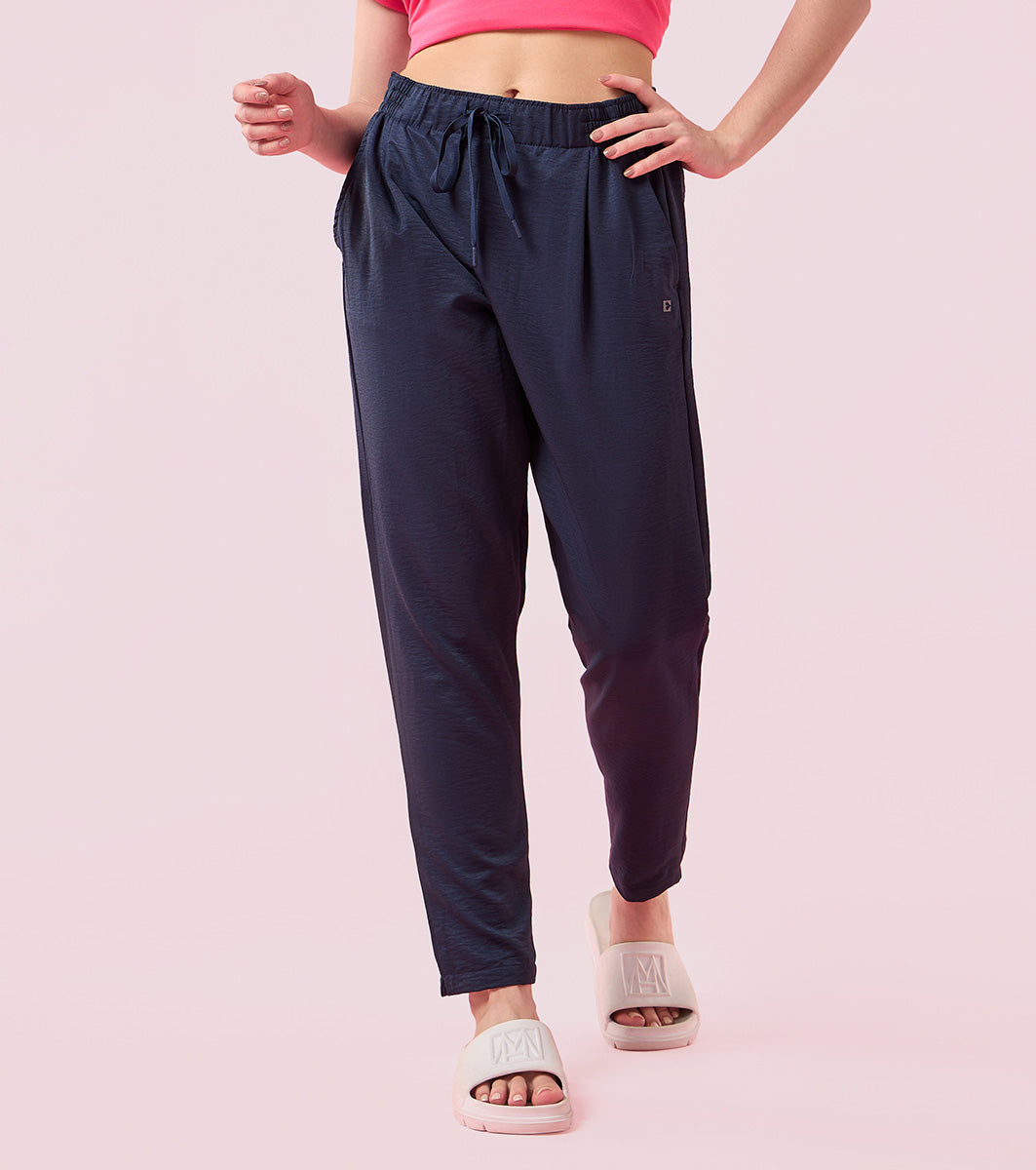 Enamor E407 Women's Pleated Pull-On Pant - Relaxed Fit, Mid Rise, Regular Length - Mood Indigo