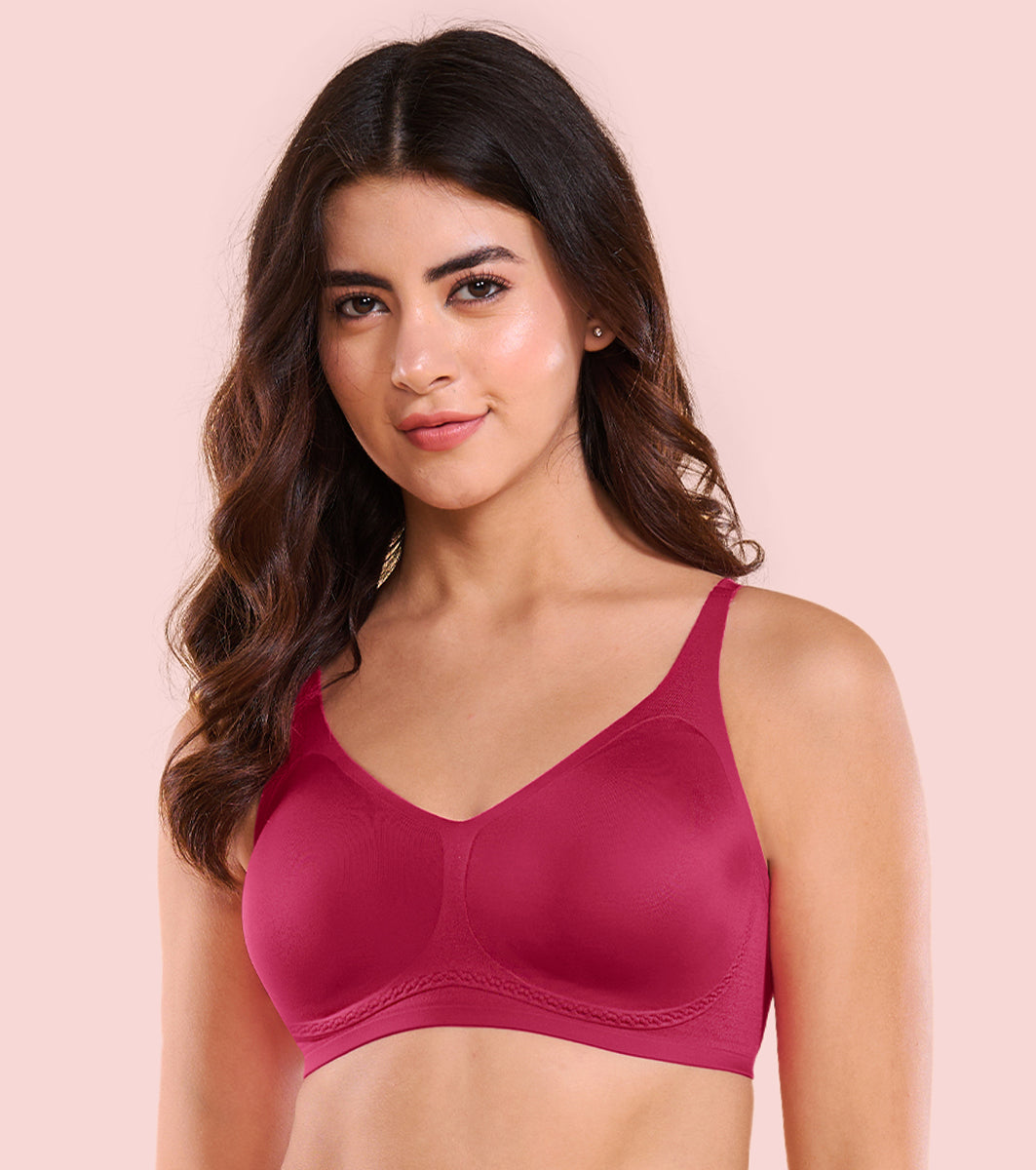 Enamor Innovations Invisi Shaper lift, Ultra smooth, Bonded, Women's T-Shirt Bra - Seamless, No-Pinch, No-Dig, Padded, Wirefree, Medium Coverage- IO02 (Cherry Pink)