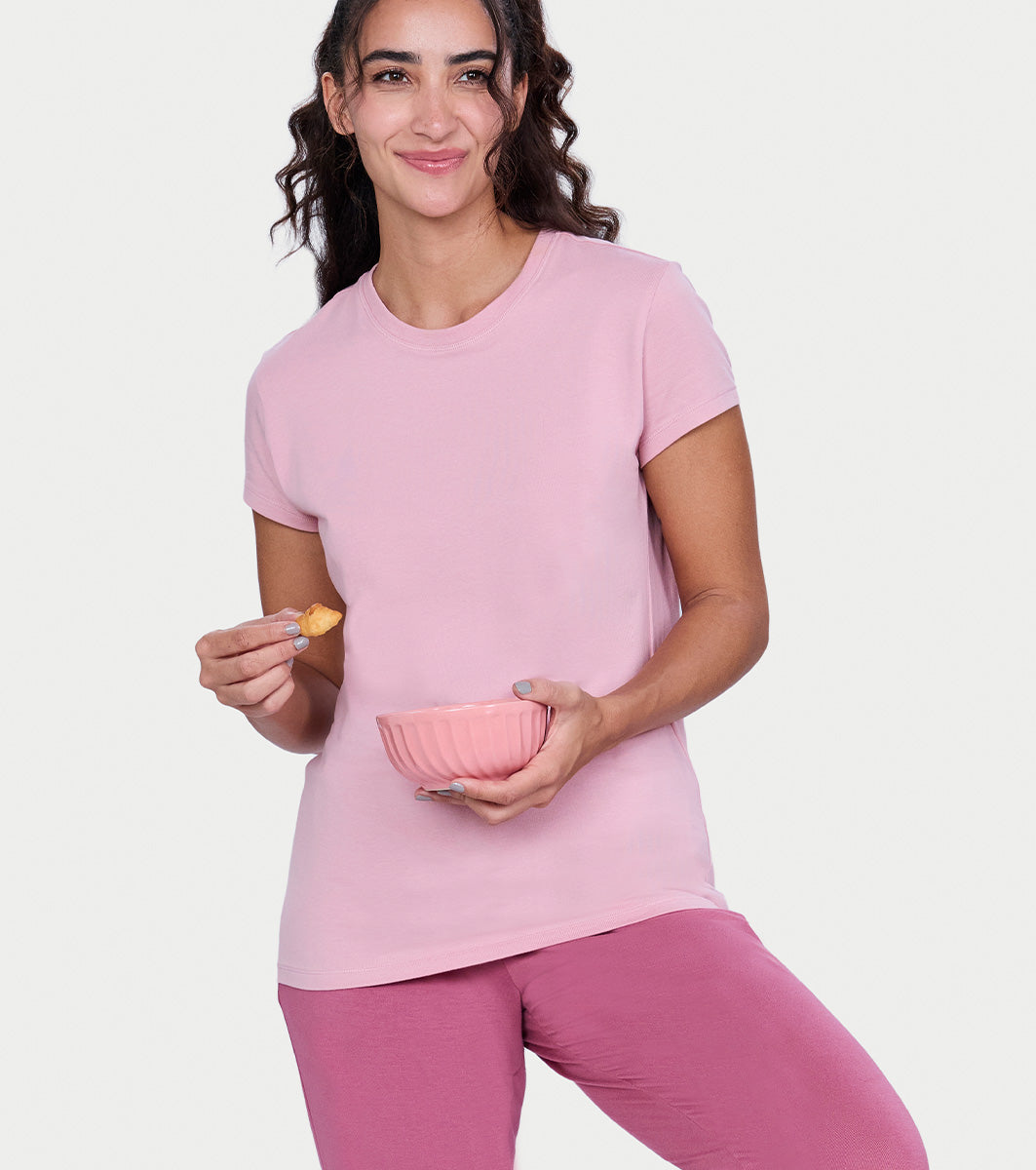Enamor Pull on Short Sleeve Crew Neck Regular Length Cotton Confort T-Shirt For Women - Relaxed Fit - E311 (Zephyr)