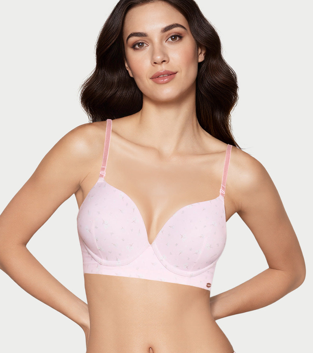 Enamor Innovations Transform Powder Air brush Padded, Wired, High Coverage Women's Enhancer Plunge Push-Up Bra - F114 (Frosted Bloom Print)