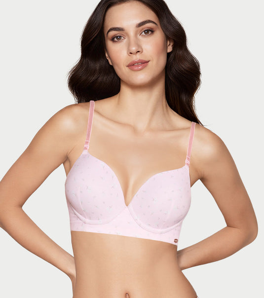 Enamor Innovations Transform Powder Air brush Padded, Wired, High Coverage Women's Enhancer Plunge Push-Up Bra - F114 (Frosted Bloom Print)