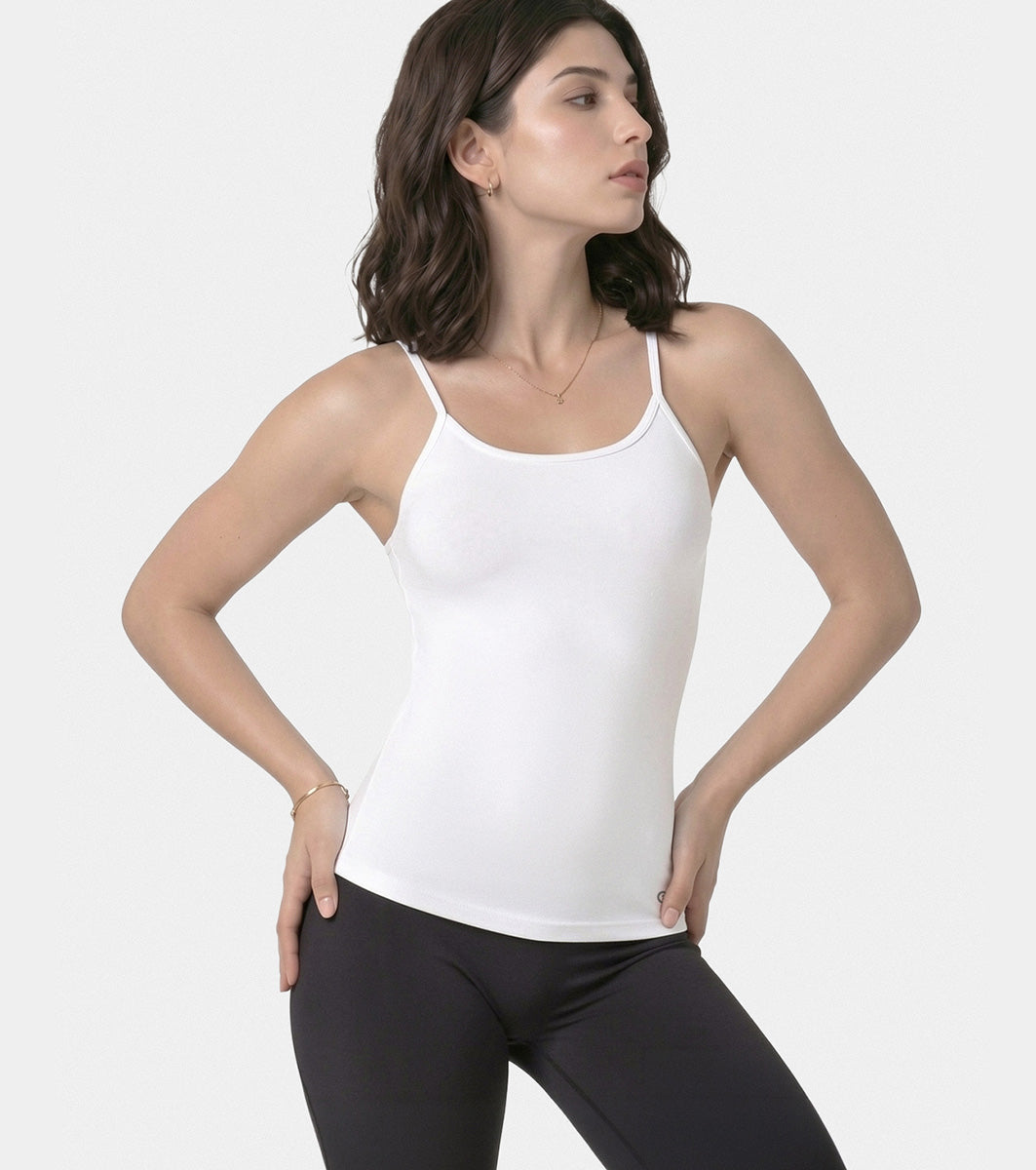 Enamor Sleeveless Scoop Neck Regular Length Camisole For Women - Slim Fit, Soft Stretch Cotton - E001 (White)
