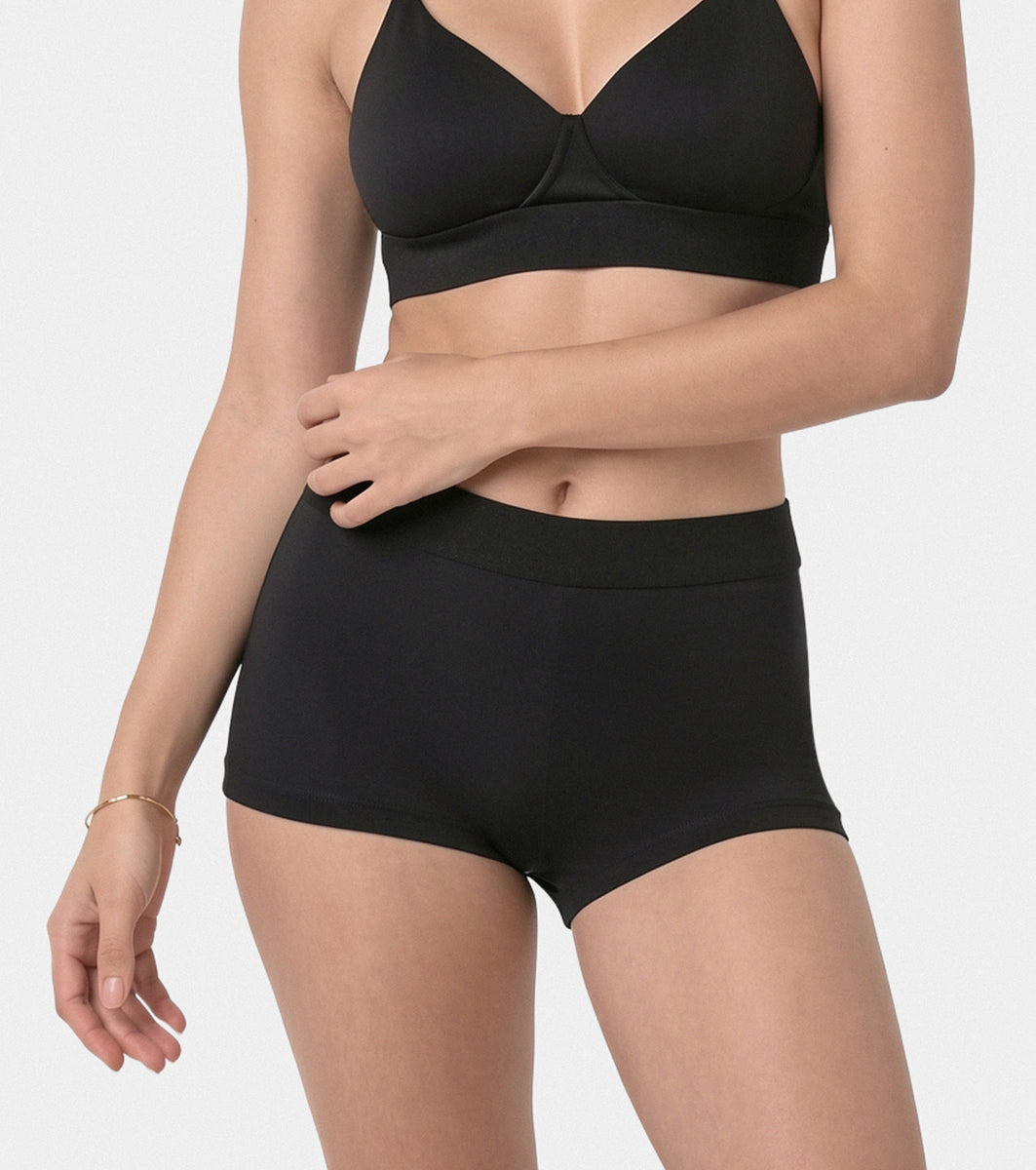 Enamor The Flex Boyshorts for Women Mid-Rise, Full Back Coverage, Moisture Absorbency, Cotton Everyday Panty - SMP01 (Black)