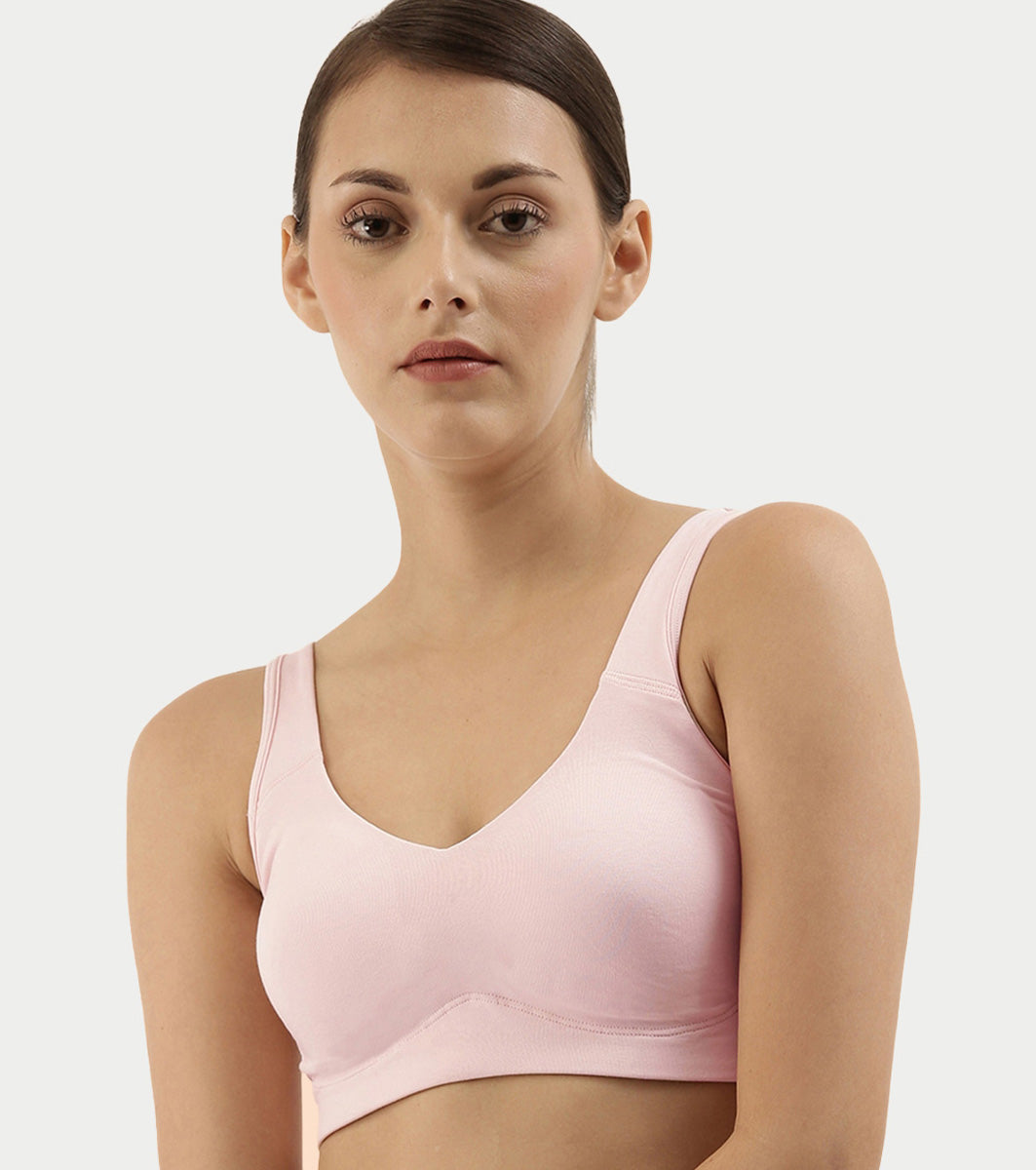 Enamor Easy Slip-On and Back Keyhole Women's Cotton Everyday Beginner's Bra - Padded, Wirefree, Full Coverage - A106 (Blushing Bride)