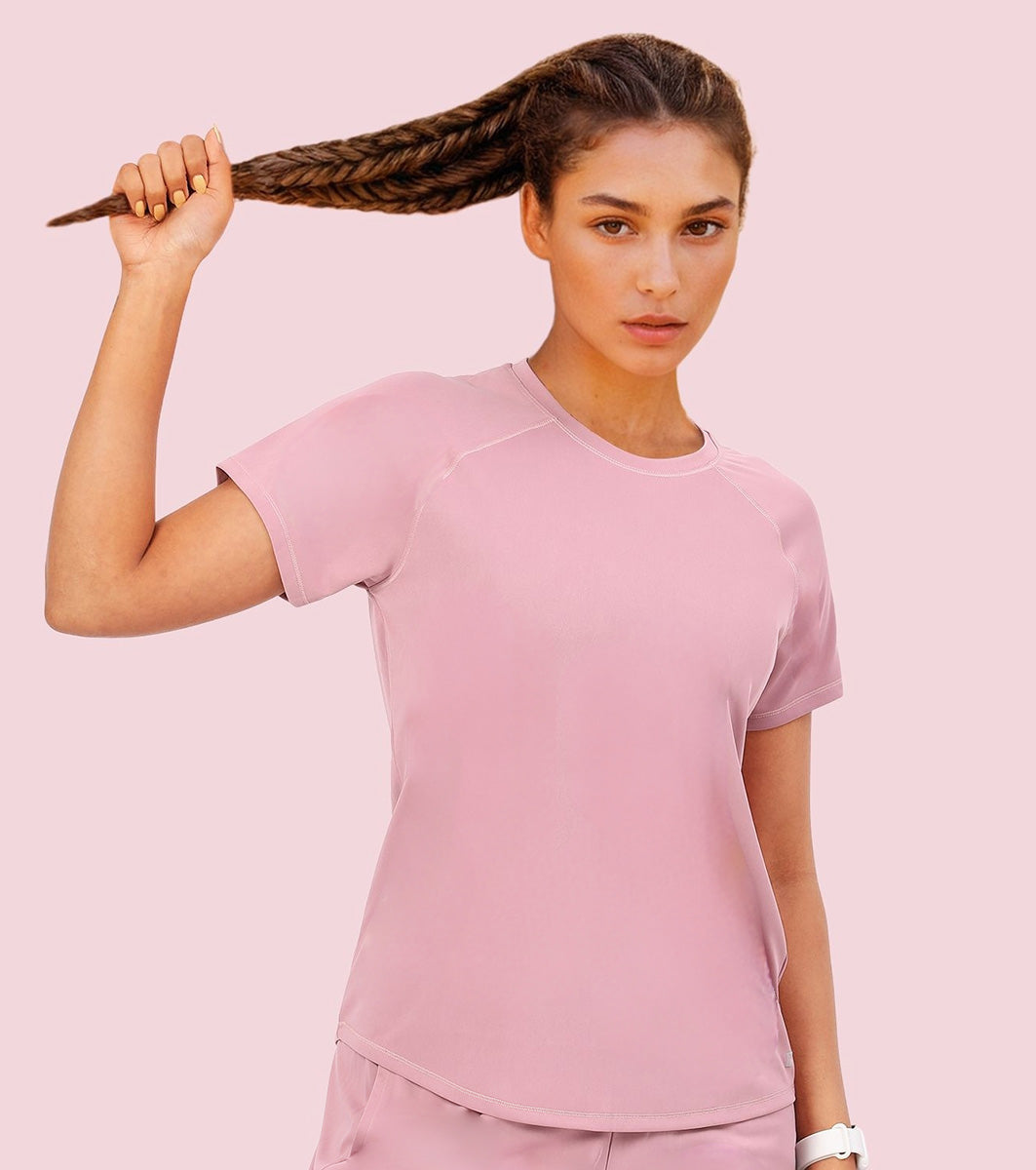 Enamor A314 Women Kool Poly Quick Dry  Relaxed Fit, Hip Length Workout Raglan T-Shirt, - Lilas