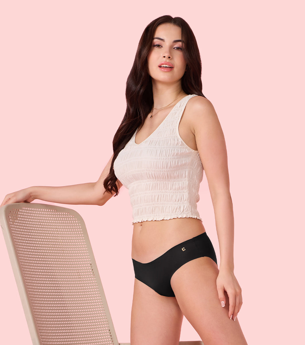 Enamor Innovations Invisi, All Day Comfort, Low Waist Bikini Panty for Women - Free Cut, Regular Coverage - PB40 (Jet Black)